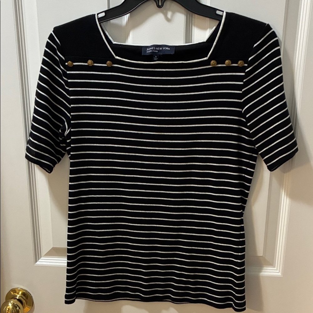 Jones New York Black and White Striped Top